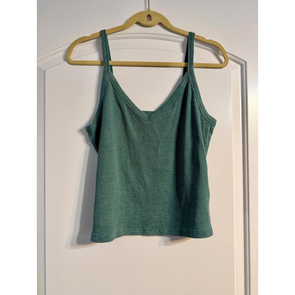 American Eagle Tank Top XL Green Waffle Knit V-Neck Cami Boho Casual Layering